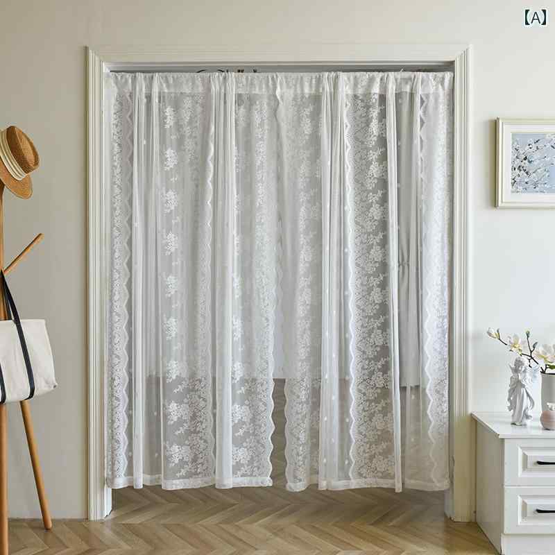 レース のれん 北欧 フレンチ ドア カーテン パーティション 寝室 キッチン 伸縮 ロッド 取り付け 穴あ..