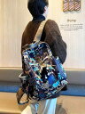 エスニック バッグ リュック かばん バックパック 鞄 大容量 オックスフォード 布 ファスナー ポケット 持ち手 2Way ストラップ 付き 撥水加工 青(4)