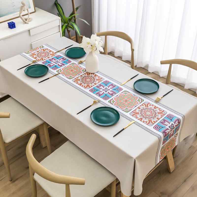 テーブル ランナー おしゃれ クロス 防水 耐油 洗濯不要 火傷防止 PVC エスニック ダイニング マット ..