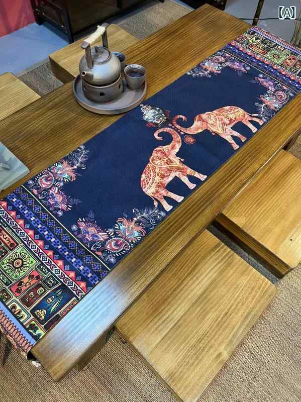 テーブル ランナー おしゃれ ティーマット クロス アジアン エスニック 民族風 ゾウ キャビネット ダイニング カバー レトロ カラフル
