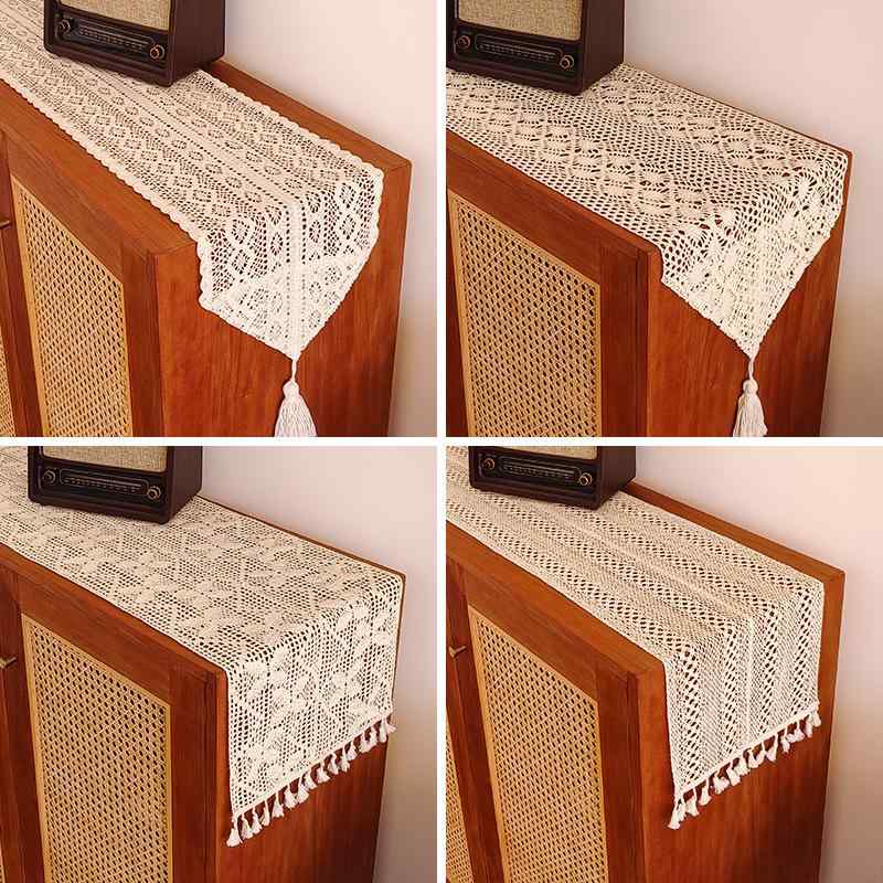 テーブル ランナー おしゃれ アメリカン レトロ モダン 綿糸 かぎ針編み レース クロス キャビネット ティーマット カバー 布 シンプル タッセル