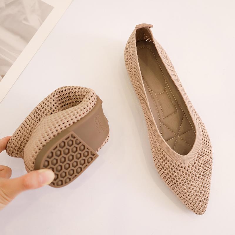 フラットシューズ 歩きやすい レディース おしゃれ ストレッチ ローヒール 韓国 通気性 ラウンドトゥ 通勤 履き口浅め 柔らかい 透け感 黒 白 ベージュ