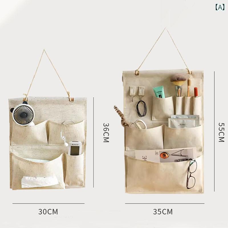 壁掛け 収納 ポケット ウォールポケット ハンギング バッグ 便利 整理整頓 布製 袋 ベッド サイド ドア 吊り下げ 厚手 無臭 綿 リネン シンプル ピンク 緑