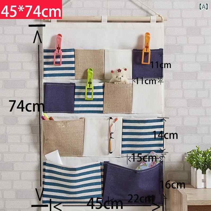 壁掛け 収納 ポケット ウォールポケット ハンギング バッグ 便利 整理整頓 袋 小さな 吊り下げ 雑貨 ドア 取り付け 布製 綿 青 赤 緑 ストライプ チェック デニム 柄
