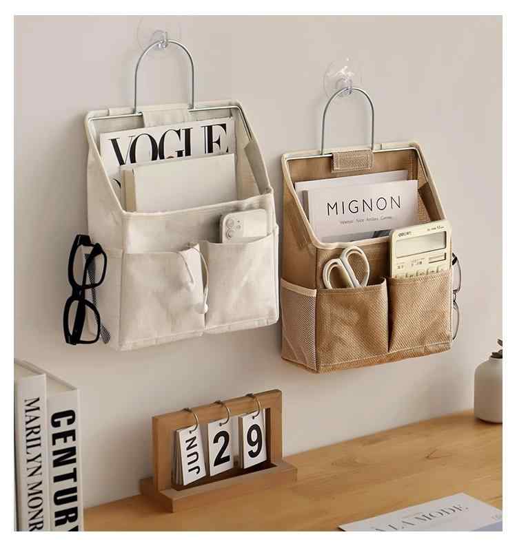 壁掛け 収納 ポケット ウォールポケット ハンギング バッグ 便利 整理整頓 ホーム インテリア おしゃれ シンプル ベッド サイド ドア 吊り下げ 綿 麻
