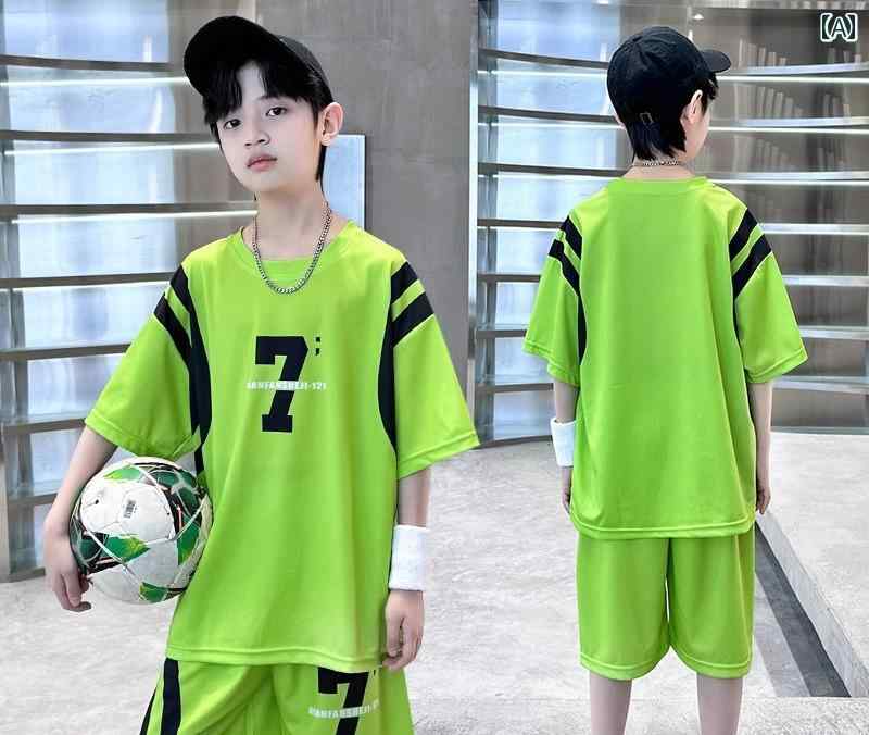 バスケ ウェア キッズ 男の子 夏 半袖 ハーフパンツ 上下セット ジャージ 薄手 スポーツ トレーニング ゆったり かっこいい カジュアル 大きいサイズ 緑 黒