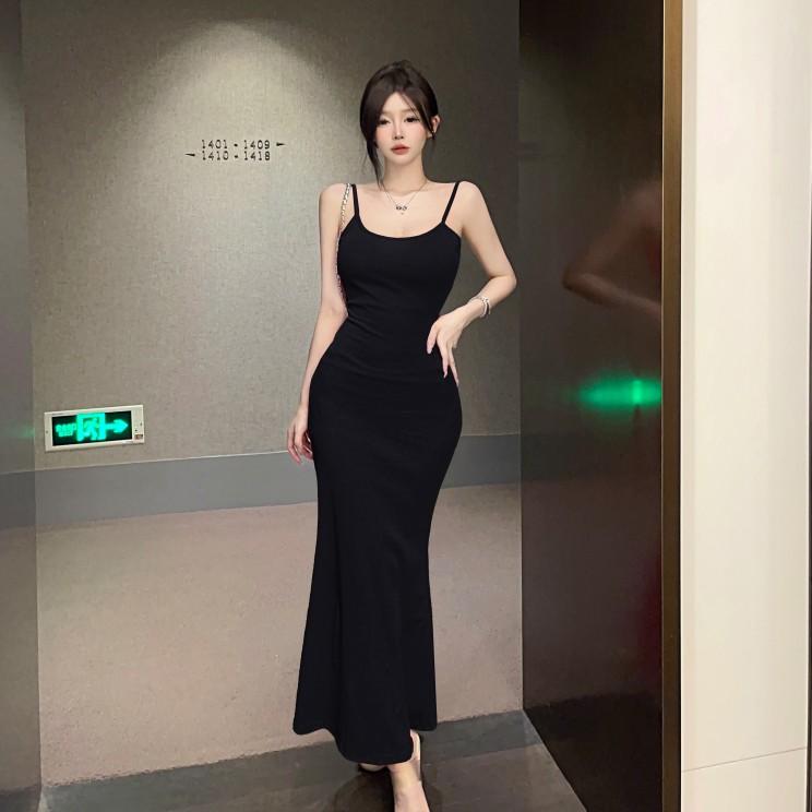 ドレス レディース 女性 パーティー セクシー ノースリーブ 背中開き 夏 フィッシュテール ロング カップ付き 黒 赤 蝶 マーメイド