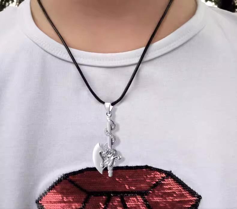 ネックレス メンズ シルバー スターリング 斧 ペンダント ドラゴン ブラック レタリング ねじり紐 O型 ..