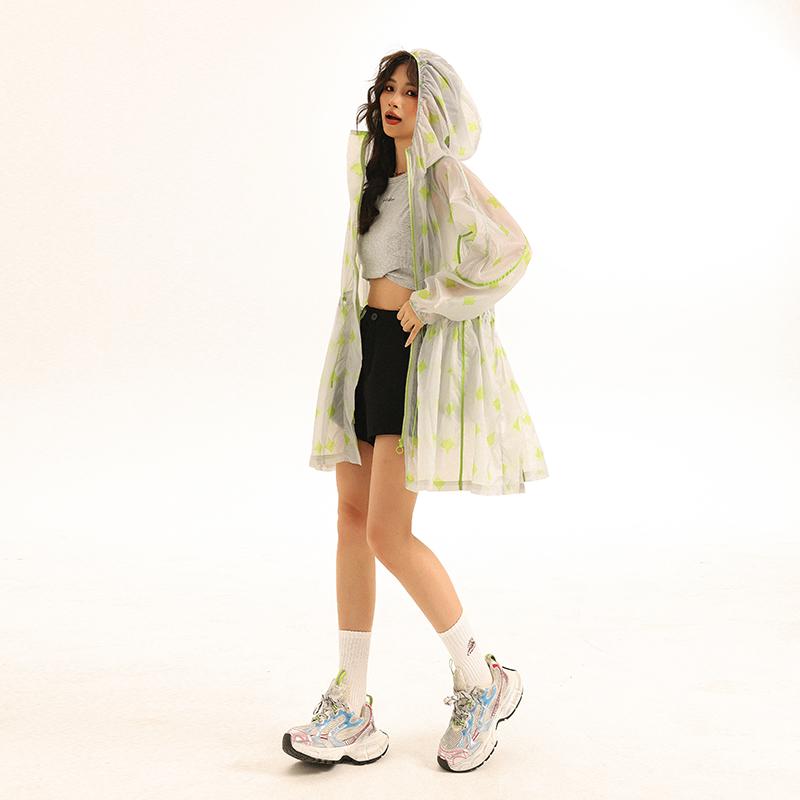 日焼け防止 上着 ジャケット レディース 軽量 ゆったり 春夏 ミドル丈 ウエスト絞り 長袖 フード カジュアル 薄手 通気性 涼しい 快適 おしゃれ 屋外 レジャー アウトドア 緑