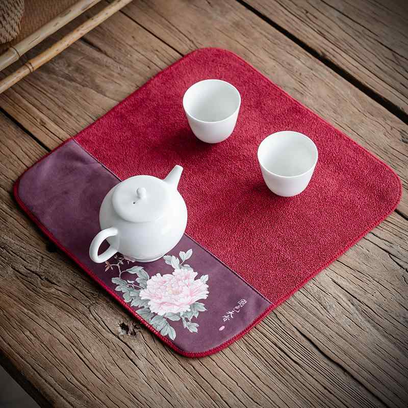 茶巾 茶道 ティー タオル クロス 吸水性 テーブル ラグ 小道具 ポット パッド 柔らかい 厚手 禅 チャイナ風 花柄 鶴 ミセス おしゃれ 青 赤 茶