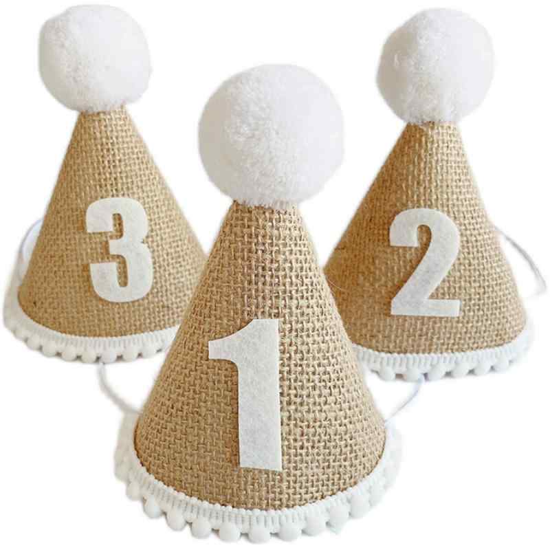 バースデー ハット 誕生日 パーティー 装飾 アイテム グッズ かわいい リネン とんがり 帽子 1歳の 赤ちゃんの 用品 写真 映え 小道具 100日 記念日 ハーフ