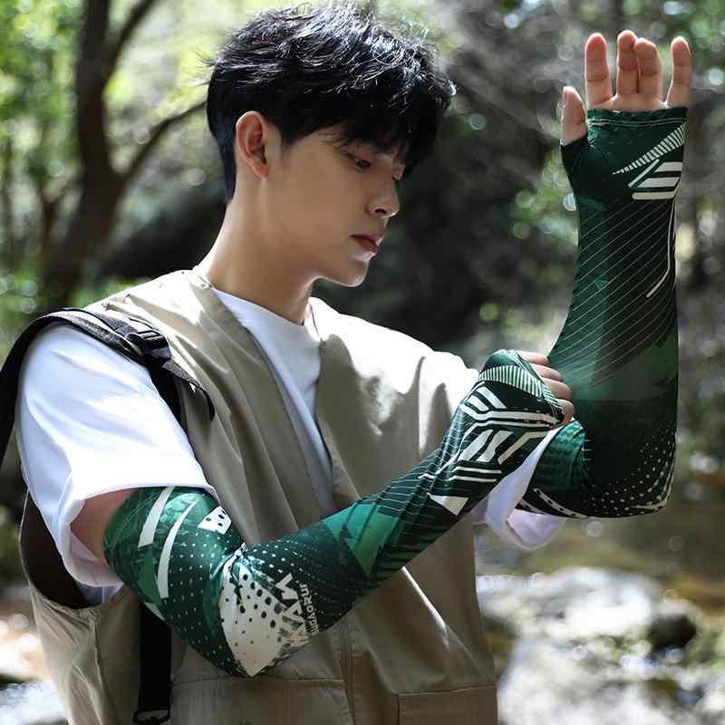 アームカバー メンズ 春夏 日焼け防止 通気性 涼しい 薄手 快適 紫外線対策 UPF50+ 指穴 運転 アウトドア レジャー 屋外 カジュアル おしゃれ 柄 緑 青