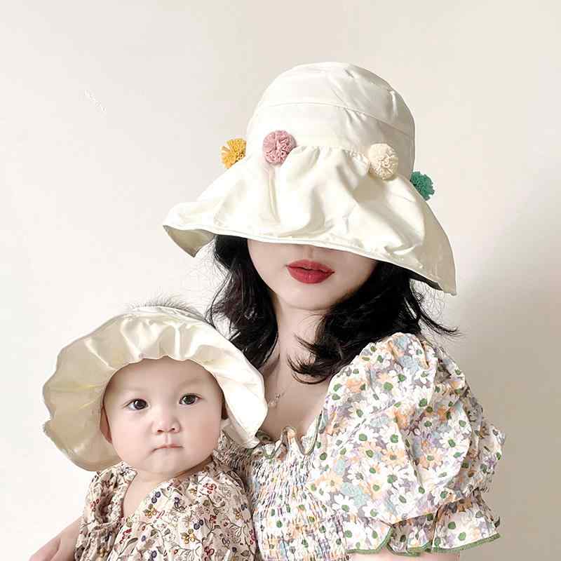Hat - 帽子 キッズ 子供 女の子 男の子 春夏 日よけ つば広 日焼け防止 紫外線 対策 通気性 外遊び 遠足 旅行 かわいい 穴あき 親子 黄色 白 紫