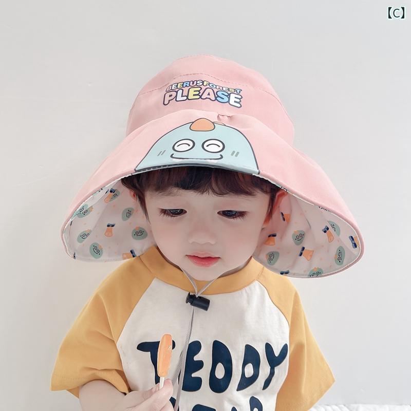 フロントップ楽天市場店の帽子 キッズ 子供 女の子 男の子 春夏 日よけ つば広 日焼け防止 紫外線 対策 通気性 外遊び 遠足 旅行 かわいい パンダ うさぎ 猫 黄色 青 ピンク｜アングル3