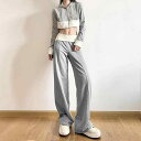 ワイドパンツ トップス パーカー レディース ウェスト ゴム ゆったり スウェット 長袖 へそ出し フード ボトムス 長ズボン カジュアル 着痩せ 体型カバー ロング ストリート ヒップホップ ダンス 練習 衣装 おしゃれ シンプル 多用途 グレー