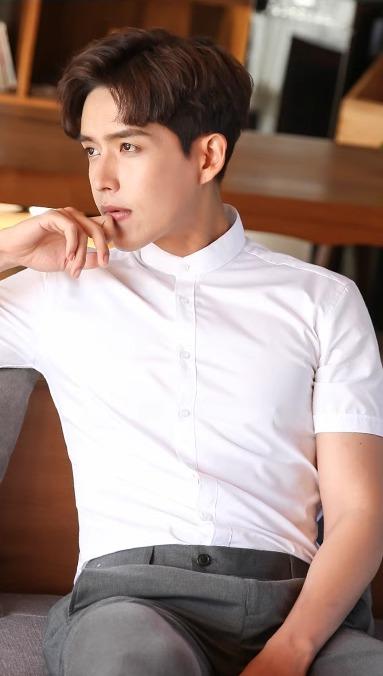 シャツ メンズ 半袖 夏 薄手 トップス スリム フィット スタンドカラー 大きいサイズ シンプル オフィス カジュアル スタイリッシュ 白 グレー 青 無地