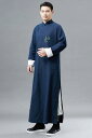 中国 漢服 男 チャンパオ ロング ガウン メンズ レトロ 衣装 リネン ルーズ 紳士 スタンド カラー 刺繍 スタイル 大きいサイズ マンダリン 秋 レジャー...