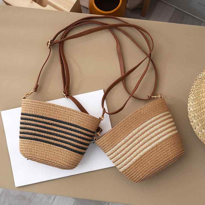 かご バッグ おしゃれ 夏 麦わら 編み 小さめ ビーチ バカンス カジュアル ショルダー デート ジッパー バスケット型 ストライプ 茶 黒 白