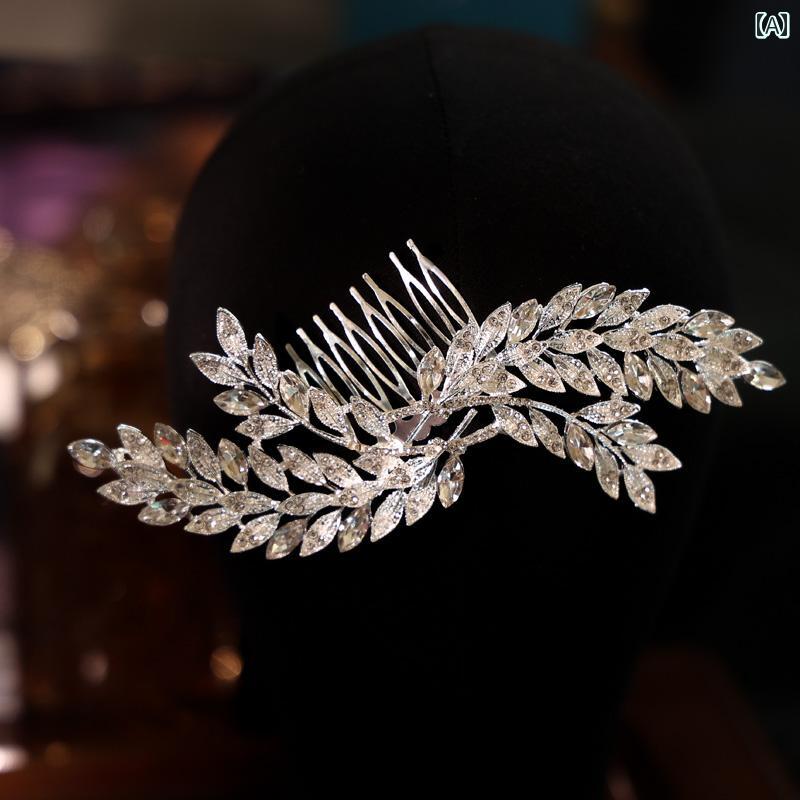 ヘアアクセサリー 結婚式 花嫁 ウェディング 髪飾り ヘッドドレス 風 韓国 コーム イヤリング 水晶 シルバー エレガント リボン 羽翼