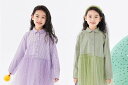 子供服 女の子 春物 キッズ ワンピース シャツ チュール スカート 襟付き ボタン プリント入り おしゃれ かわいい 緑 紫 チェック柄(4)