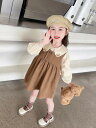 子供服 女の子 春物 韓国 キッズ 幼児 ワンピース スカート Aライン シャツ ボタン 大きい襟 くま 長袖 かわいい おしゃれ 茶(4)
