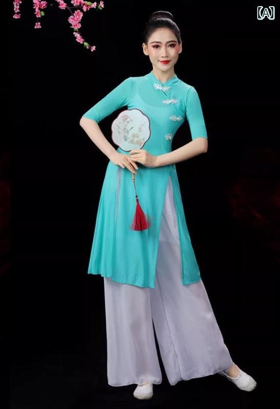 アオザイ 衣装 春秋 レディース レトロ クラシック 大きいサイズ 五分袖 スリムフィット コスプレ チャイナドレス ロング セット 赤 青 白