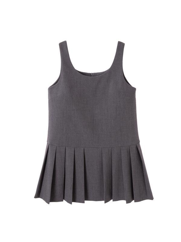 オーバーオール スカート ジャンパースカート レディース ベスト 春 プリーツ ミニ レトロ ゆったり 多用途 おしゃれ ノースリーブ ジッパー 裏地付き グレー