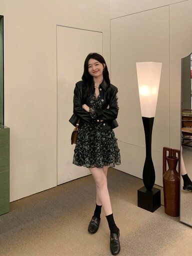 ワンピース 春 レディース 長袖 シフォン 襟付き ミニ丈 スカート 膝上 スリム かわいい カジュアル ガーリー デート 黒 花柄 ワンピース 春 レディース 長袖 シフォン 襟付き ミニ丈 スカート 膝上 スリム かわいい カジュアル ガーリー デート 黒 花柄