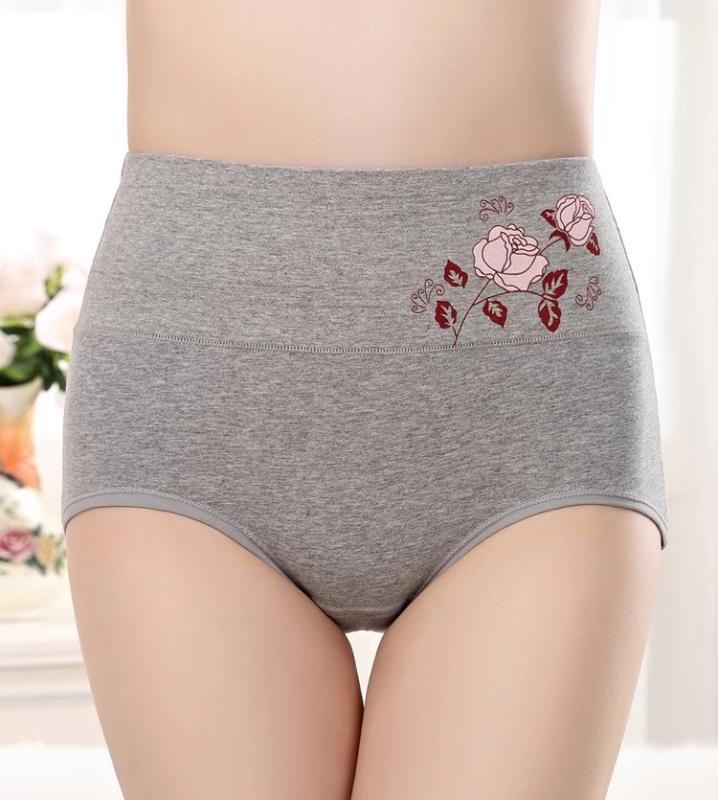 ショーツ 下着 レディース 股上深め パンツ セット 綿 深ばき ハイウエスト お腹 すっぽり 美尻 大きいサイズ 通気性 伸縮性 速乾性 柔らかい 蒸れにくい 温活 冷え防止 インナー アンダーウェア 高齢者 花 プリント レッド ブラック パープル