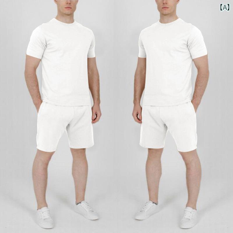 セットアップ メンズ カジュアル おしゃれ 夏 ファッション シンプル 無地 半袖 プルオーバー ショート パンツ 半ズボン ラウンドネック 白 黒 黄色 大きいサイズ