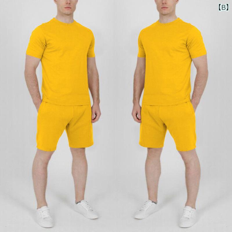 セットアップ メンズ カジュアル おしゃれ 夏 ファッション シンプル 無地 半袖 プルオーバー ショート パンツ 半ズボン ラウンドネック 白 黒 黄色 大きいサイズ