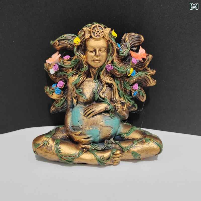 Ornaments - インテリア オブジェ おしゃれ 蝶 花 地球 母 ガイア 像 樹脂 工芸品 装飾 北欧 オーナメント 卓上 中庭 ギフト 女神
