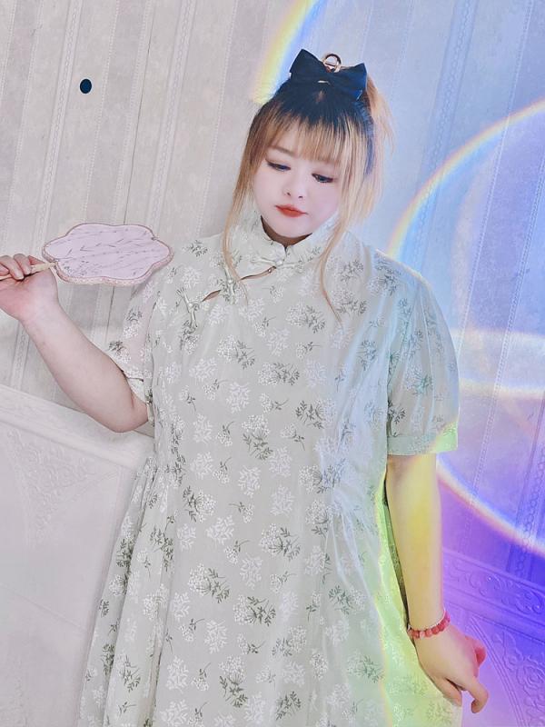 ワンピース レディース チャイナ風 フェミニン 半袖 スタンドカラー 大きいサイズ ぽっちゃり 春夏 Aライン 着痩せ おしゃれ ショッピング 旅行 花柄