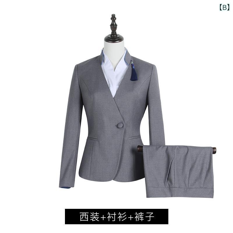 ホテル 制服 おしゃれ 秋 グレー 女性 フロント 営業 スーツ オフィス ビジネス シ...