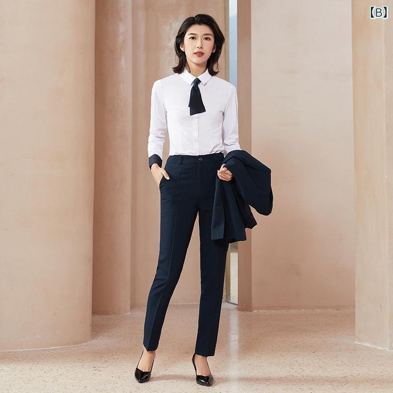 ビジネス シャツ レディース おしゃれ 白 女性 長袖 フォーマルノー アイロン しわ 防止 ホテル フロント デスク