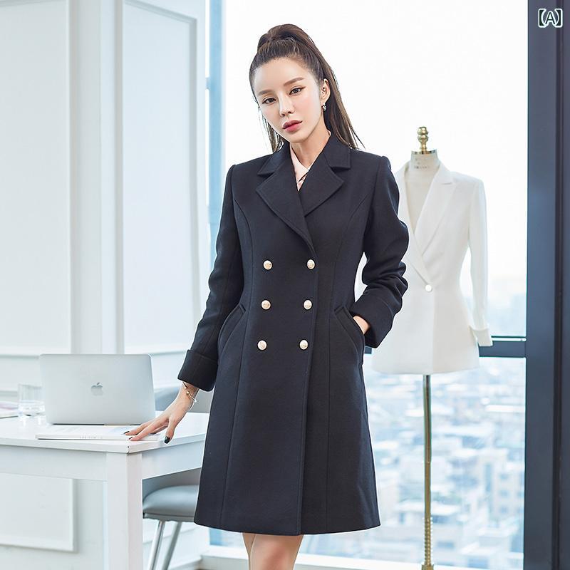 コート レディース 冬 通勤 大人 暖かい 防寒 おしゃれ ビジネス 服装 ウール 女性 黒 ダブルブレスト ウール スチュワーデス