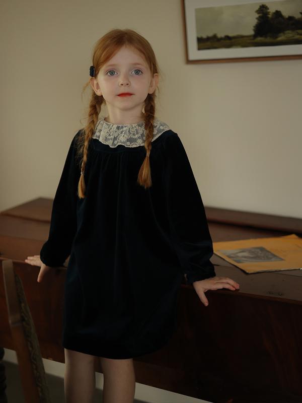 子供服 ワンピース 女の子 レース 襟 春秋 プリンセス ミモレ丈 かわいい 発表会 卒園式 七五三 シンプ..