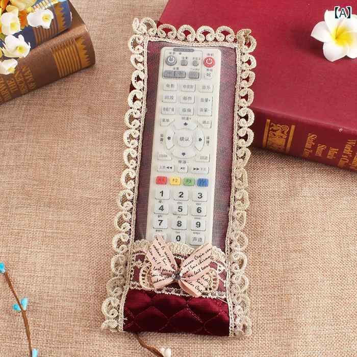 かわいい リモコンカバー レース 刺繍 テレビ エアコン ダスト 保護 防塵 汚れ防止 布 リボン 多用途 家庭用 ワインレッド 紫 ピンク frontop-12231985 フロントップ楽天市場店 サンプル画像2