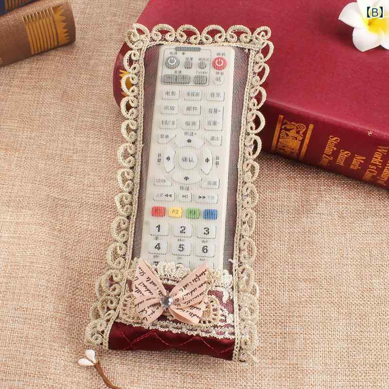 かわいい リモコンカバー レース 刺繍 テレビ エアコン ダスト 保護 防塵 汚れ防止 布 リボン 多用途 家庭用 ワインレッド 紫 ピンク frontop-12231985 フロントップ楽天市場店 サンプル画像3