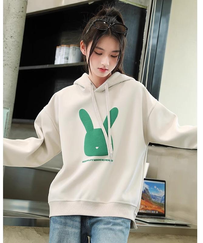 パーカー キッズ 女の子 春秋 長袖 フード スウェット トレーナー カジュアル 通園 通学 お出かけ かわいい シンプル アプリコット うさぎ