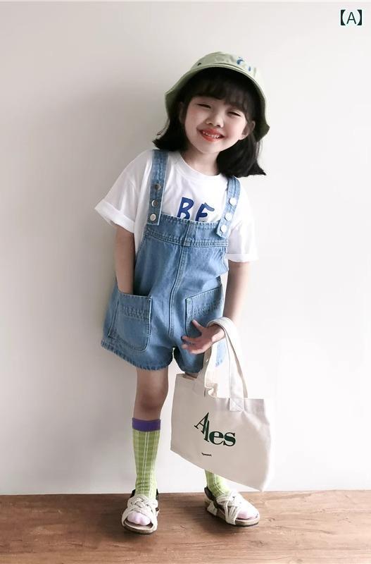 オーバーオール キッズ サロペット 子供 デニム 春夏 男の子 女の子 ショート パンツ ポケット ボタン ..