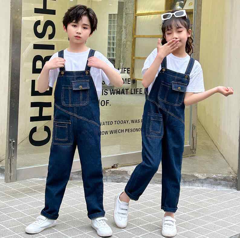 オーバーオール キッズ サロペット 子供 デニム 男の子 女の子 春夏 長ズボン ストレート パンツ ポケット 大きいサイズ 無地 カジュアル 青生地: デニム素材構成: ポリエステル繊維 65 綿 35