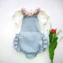 オーバーオール サロペット 子供 ベビー デニム 女の子 春夏 綿 コットン 薄手 柔らかい フリル ウエストゴム パンツ スナップボタン かわいい 青