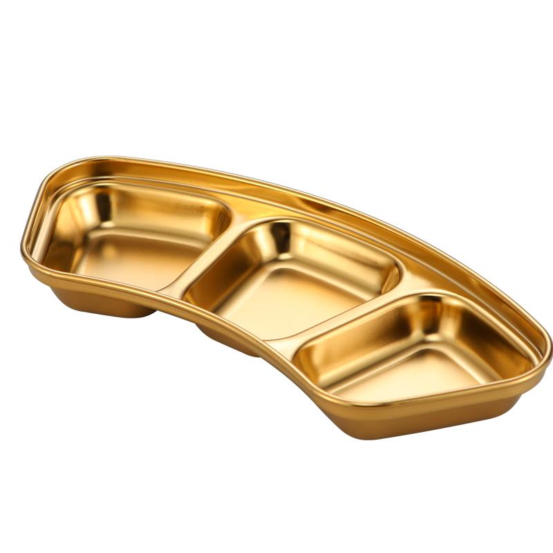 薬味皿 おしゃれ 韓国 304ステンレス鋼 フレーバー 鍋 バーベキュー ソース 調味料 扇形 仕切り 料理店 シンプル キッチン 金 銀