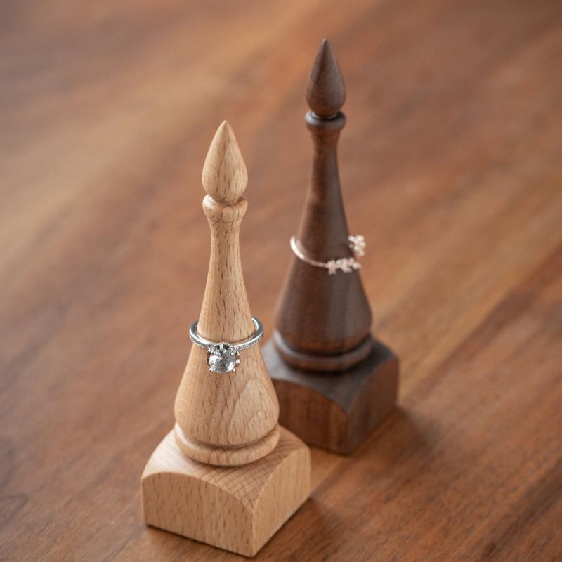 リングスタンド 木製 無垢材 ディスプレイ ラック ホルダー カウンター 小道具 イヤリング 家庭用 収納..