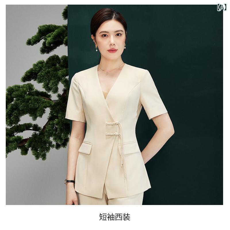 エステ 制服 中国 半袖 スーツ 女性 夏 美容院 ホテル フロント スーツ ホスト
