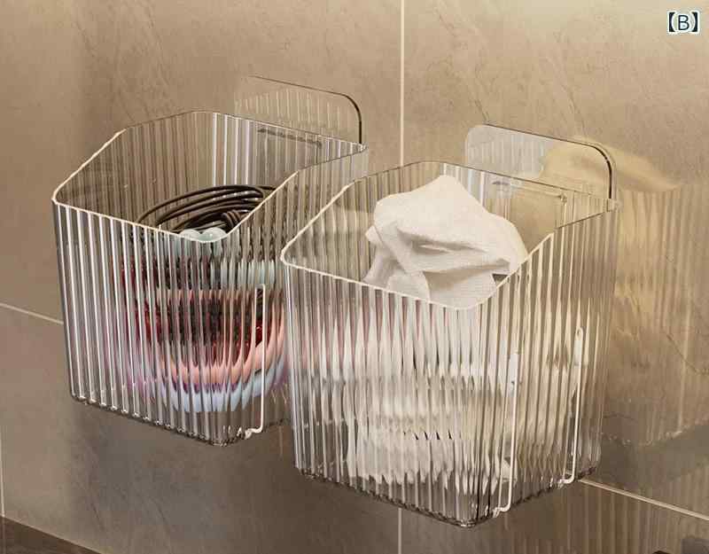 壁掛け 収納 ボックス 浴室 洗面化粧台 フェイシャルタオル ヘアアクセサリー 小物入れ 家庭用 シンプル おしゃれ 透明 グレー 無地