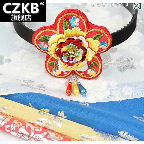 헤어 액세서리 세련된 한국 어린이 소녀 전통적인 민족 한복 퍼포먼스 머리 장식 민족 의상 카츄샤 핑크 블루 그린 펄 꽃