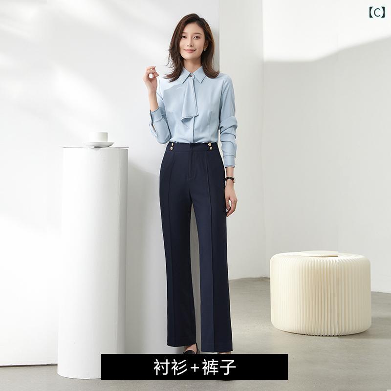 ホテル 制服 おしゃれ ブルー シャツ 女性 スーツ 長袖 ビジネス フォーマル フロ...