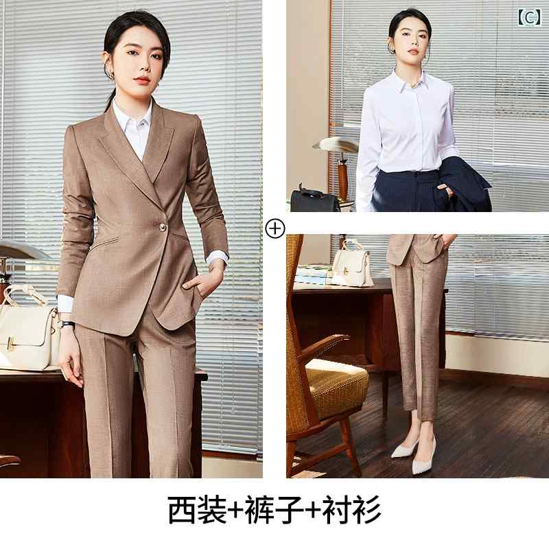 フロントップ楽天市場店のスーツ セットアップ レディース パンツ かっこいい おしゃれ 長袖 カーキ 女性 英国 フォーマル ビジネス マネージャー 宝石 店舗 美容院｜アングル3